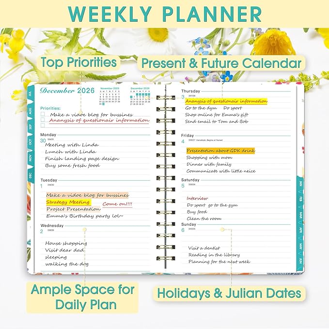 Planner 2026-2027, Academic Year Planner - Daily, Weekly & Monthly Calendar, Jul 2026 - Jun 2027, 6.3" x 8.5", Spiral Notebook with Tabs, Stickers & Inner Pocket, Ideal for School, Office, Home