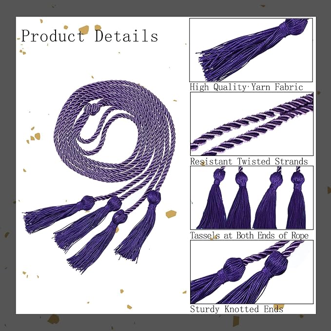 Graduation Double Honor Cords with Tassels Braided Academic Ropes for High School College Ceremony 68 Inch (Purple)