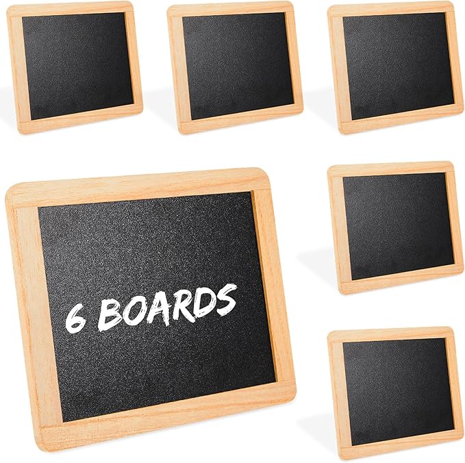 Chinco 6 Pcs Small Slate Chalkboard Mini Chalk Board with Frames 5.2x4 in Mini Board Signs School Supplies for Classroom Home Office (Wood)