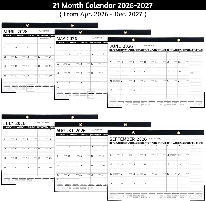 Desk Calendar 2026-2027 – Apr 2026 – Dec 2027, 21 Monthly Desk Calendar, 2026 Large Desk Calendar, 17'' x 12'', 2026-2027 Desk/Wall Calendar with To-do Lists, Desk Pad, Ruled Blocks, Corner Protectors