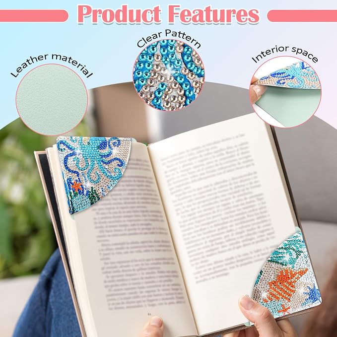 8 Pcs Diamond Painting Bookmark, DIY Corner Book Makers for Adults Book Lovers, Diamond Dot Art Beginner, Small Diamond Art Kits, Paint by Art Crafts Gift for Women Girls (Sea Animal 8)