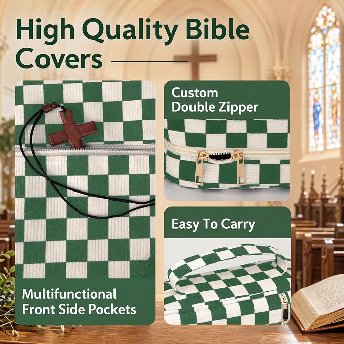 Bible Bag Cover Case for Women Bible Carrying Bag with Handles Bible Study Supplies & Accessories Christian Gifts for Women (Green)