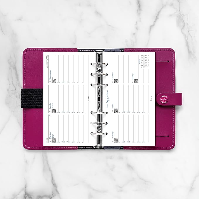 Filofax Calendar Diary Refill, Personal/Compact Size, Week-to-View with Appointments, Horizontal, White Paper, Ruled, English, 2025 (C68420-25)