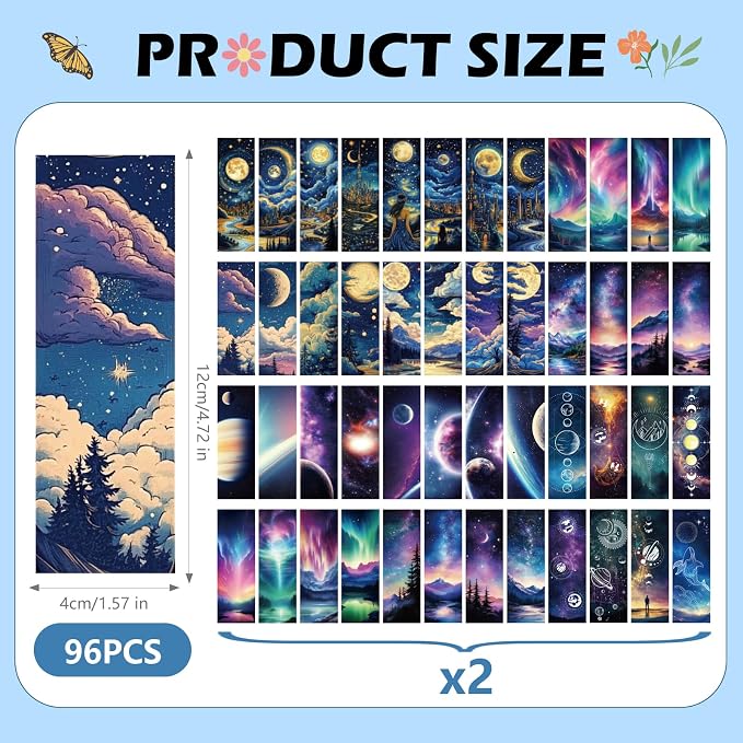 Fantasy Bulk Bookmark for Women - 96 Pcs Starry Sky Moon Space Personalized Paper Bookmark for Book Lovers, Cool Bulk Bookmarks for Adults Children Teachers Students Reading Gifts