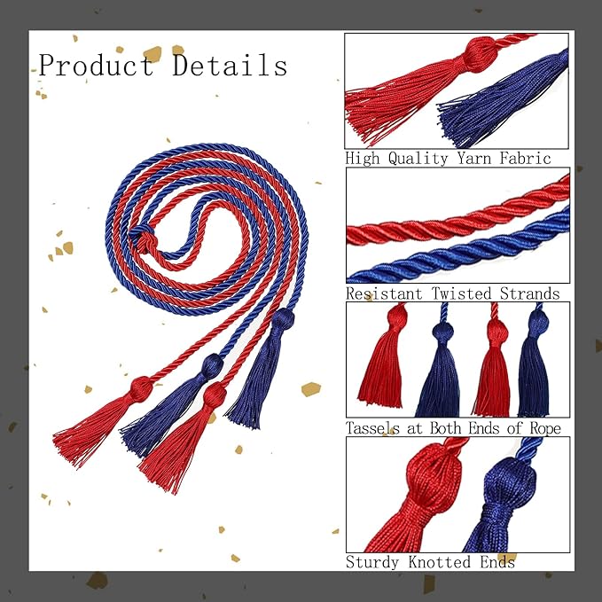 Graduation Double Honor Cords with Tassels Braided Academic Ropes for High School College Ceremony 68 Inch (Royal Blue+Red)
