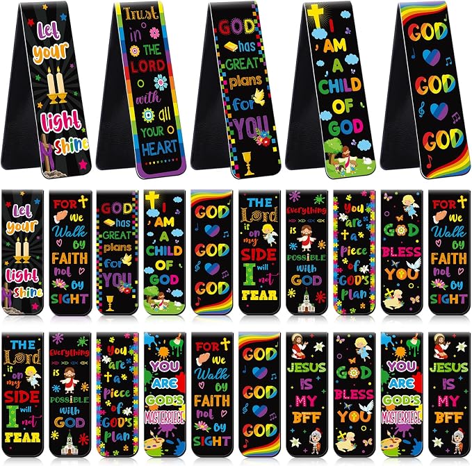 Harloon 48 Pcs Christian Bookmarks Bible Verses Magnetic Bookmarks Religious Inspirational Book Clips Bible Scripture Magnets Christian Gifts for Sunday School Vbs Classroom Reward(Vibrant)