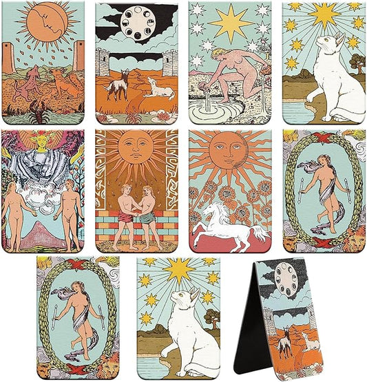 Chinco 10 Pcs Tarot Magnetic Bookmarks Christmas Magnet Page Marker Assorted Book Marker Set Journal Bookmark for Christmas Reading Gift