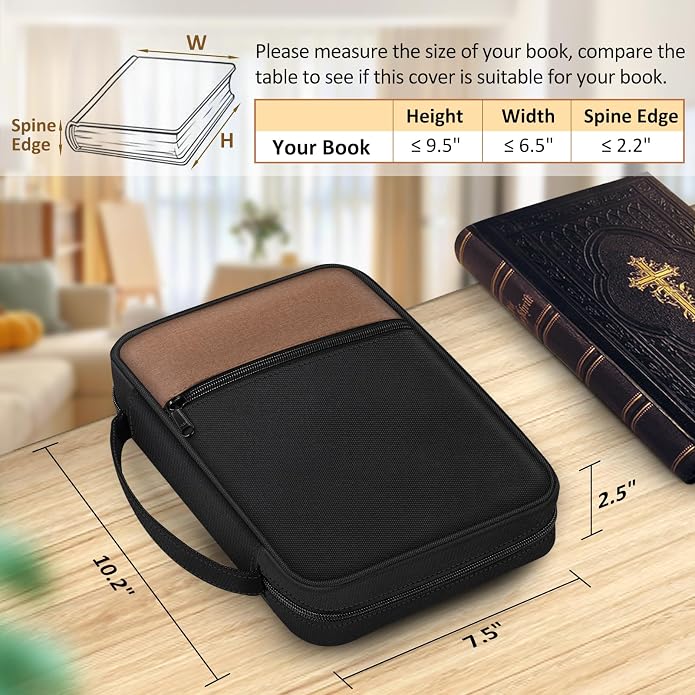 FINPAC Bible Cover Small Size Church Study Book Carrying Bag, Bible Protective Case with Handle Zippered Pocket for Men Women