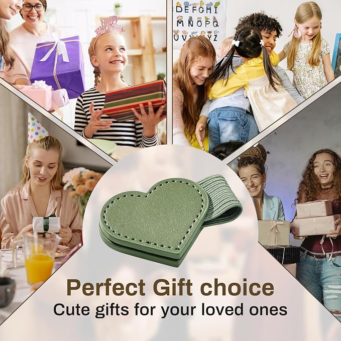 2Pcs Magnetic Leather Bookmarks with Gift Box Heart-Shaped Magnetic Pen Holder Book Marks Clip Gift for Book Lover Readers Cute Bookmark for Women, Green