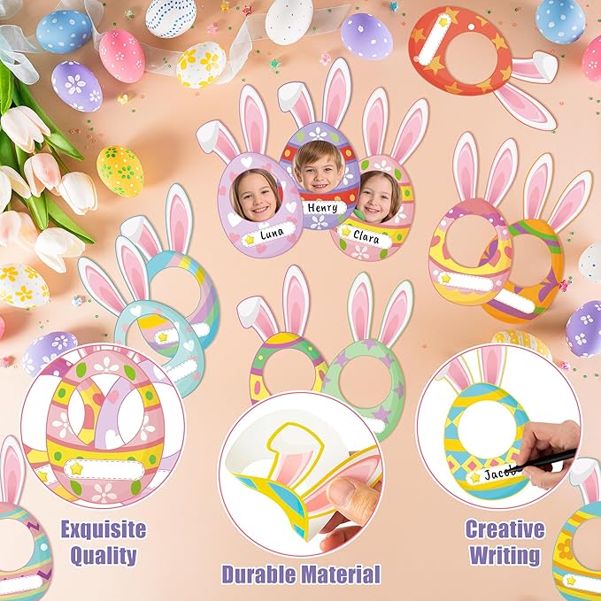 83Pcs Easter Bunny Ear Egg Cutouts for Bulletin Board Decorations, Colorful Easter Rabbit DIY Photo Name Tag Craft Kit, Spring Classroom Chalkboard Door Wall Decor Home School Party Supplies