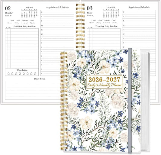 2026-2027 Daily & Monthly Planner Calendar - Daily Planner Calendar One Page Per Day from July 2026 to June 2027, Flexible Cover, 7" x 10", Storage Pocket, Crushed Flower