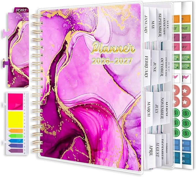 Planner 2026-2027, Large 18 Months Academic Daily Weekly Monthly Planner Yearly Agenda Jan. 2026–June. 2027, 7.9" x 9.8", Page Tabs, Separator Page, Pocket Folder, Bookmark, Stickers, Sticky Note Set