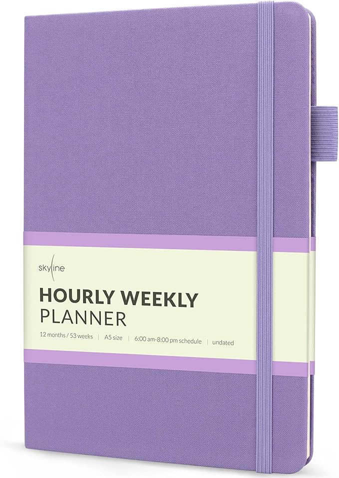Skyline Hourly Weekly Planner – Undated Agenda & Daily Appointment Book – Time Blocking Notebook for Business Entrepreneurs, A5 (Lavender)