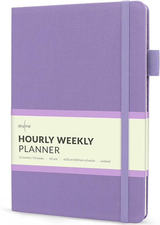 Skyline Hourly Weekly Planner – Undated Agenda & Daily Appointment Book – Time Blocking Notebook for Business Entrepreneurs, A5 (Lavender)