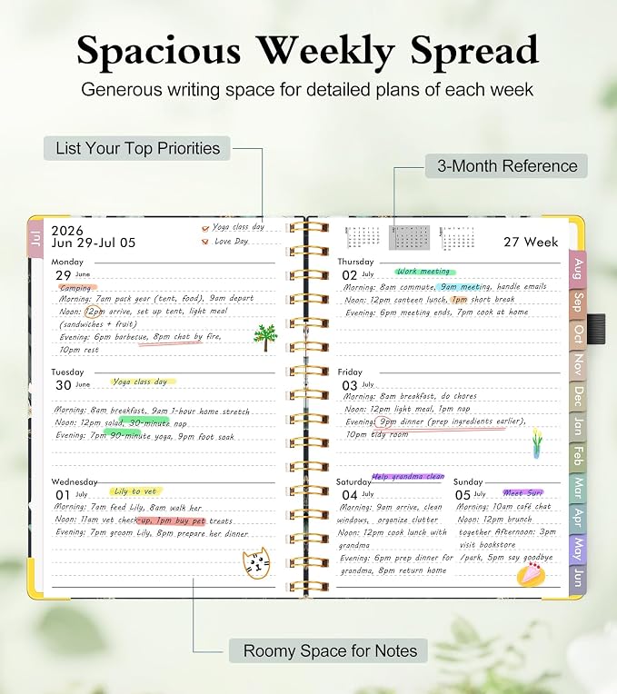 Academic Planner 2026-2027, Hardcover Weekly and Monthly Calendar Planner from July 2026 - June 2027, Daily Agenda Planners with Tabs, College School Organizer for Student Teacher, A4 (8.5" x 11"), Green Eucalyptus