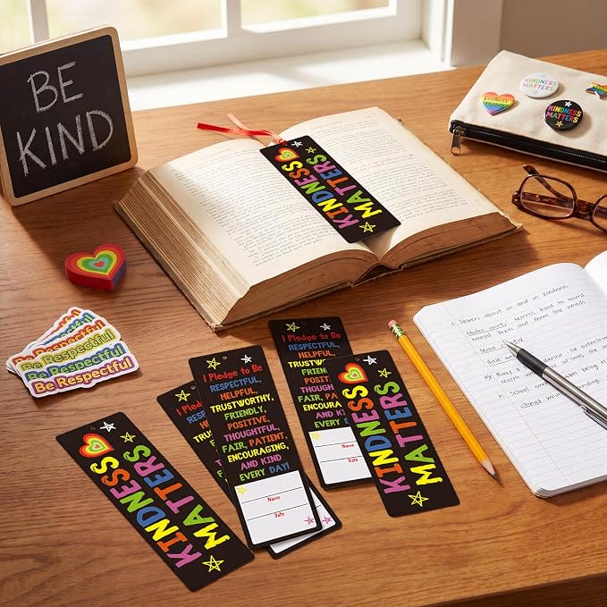 Dispowreath 60 Pcs Kindness Matters Pledge Bookmarks Inspirational Pledge Bookmarks Church Exchange Gifts for Party Favors Prizes Reading Accessories Book Club Supplies Incentive Gifts