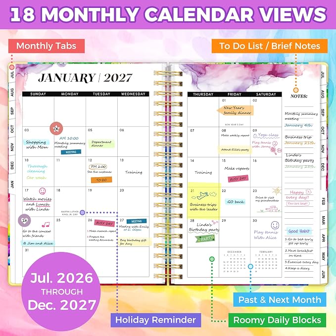 Planner 2026-2027, 18 Month Weekly and Monthly Academic Planner, July. 2026 - Dec. 2027, 9" x 11.6" A4 Large Hardcover Calendar Planner with Page Tabs, Separator Page, Inner Pocket, Bookmark, Stickers, Sticky Note Set