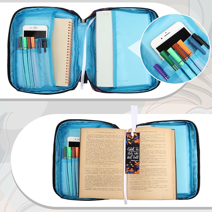 Laumoi Bible Cover Case for Women 10'' Bible Holder Case Large Religious Carrying Bag for Women Study Christian Book Gift (Leaves Style)
