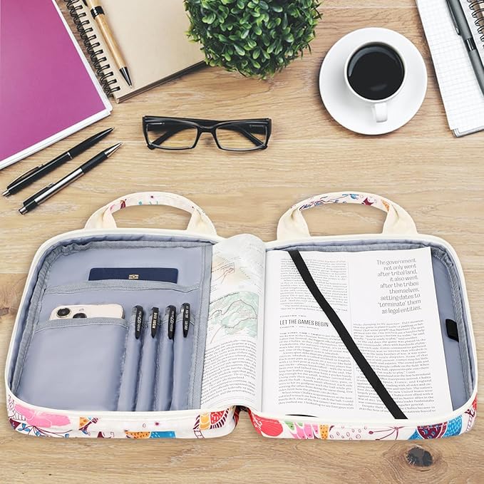 Bible Cover for Women, Bible Holder With Handle and Zippered Carrying Book Case Church Bag