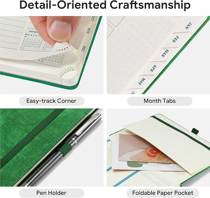 2026-2027 Weekly and Monthly Planner (July 2026–December 2027), 8.5"x11.5", Vertical Layout, 18 Months Agenda with Month Tabs & Pocket, Academic Calendar with Vegan Leather Cover,Green