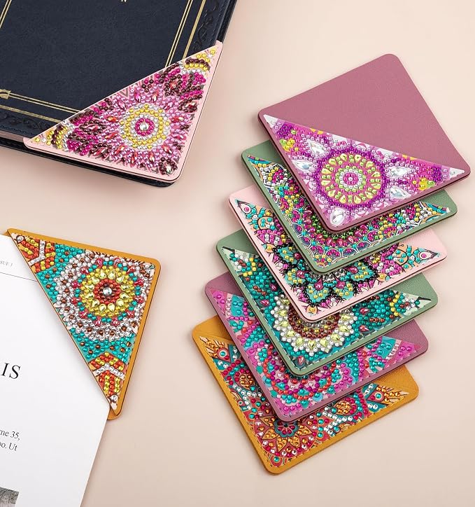 8 PCS Diamond Art Bookmarks, Diamond Painting Bookmarks for Book Lovers 5D DIY Corner Bookmark Adults Crafts Diamond Art Kits for Adults Home Office Beginner Gift