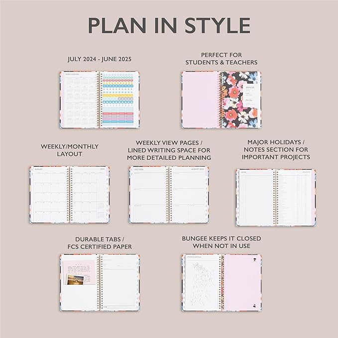 Blue Sky 2024-2025 Academic Year Weekly and Monthly Planner, 5" x 8", Hard Cover, Wirebound, Pop Garden (150661)