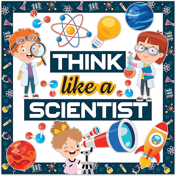 Decorably 48 Pcs Cutouts Science Bulletin Board Decorations Set with Borders - Education Learning Decor for Classroom Walls, Hallways, School, Homeschool