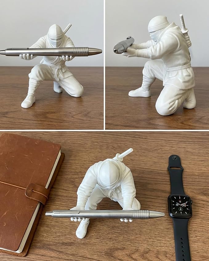 Ninja Pen Holder, 3D Printed Single Pencil Holder Display Stand, Cool Desk Organizers and Decor for Men, Birthday Gift, Father's Day, Office, Home (Black)