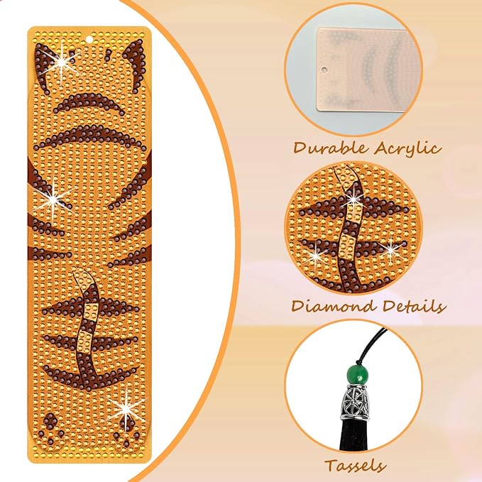 8PCS Diamond Painting Art Bookmarks,Cute Acrylic Bookmarks Crafts Kits Gifts with Pendants for Adult Women Book Lovers (cat2)