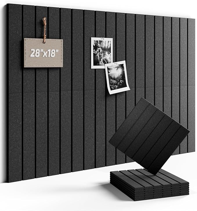 Fluxynara Felt Bulletin Board Tiles -28"x18" with 40 Adhesive Tabs, Cork Board Alternative for Office Decor, Push Pin Board Wall Organizer 6-Pack (Charcoal Gray)