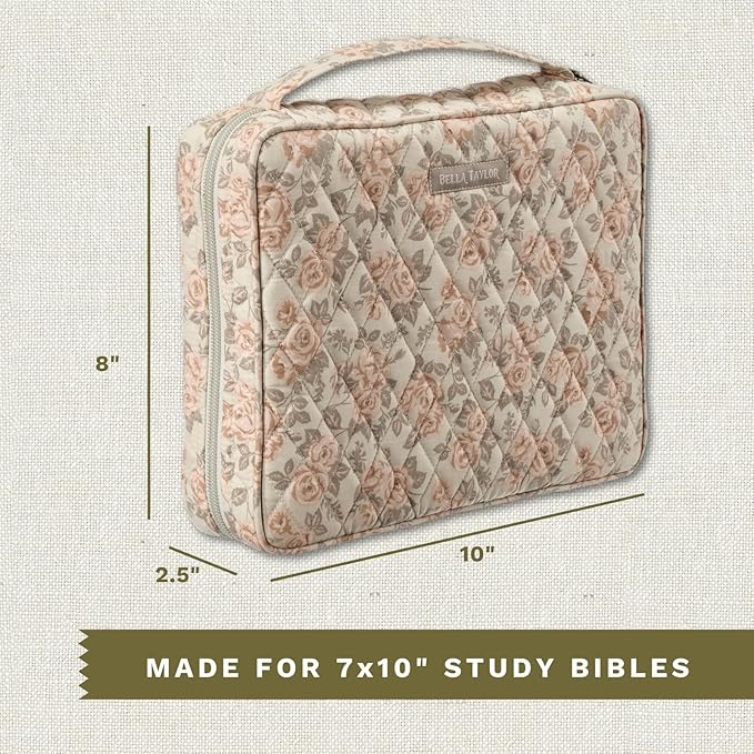 Bella Taylor Quilted Bible Cover for Women - Large Study Bible Case - Cameo Rose