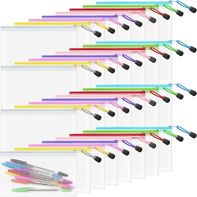 32pcs Mesh Zipper Pouch Bags Small, 8.2x4.6 Inches Zipper Pencil Bags, 8 Colors Pencil Pouch Bulk, Reusable Pencil Bags for Office Supplies and Travel Storage