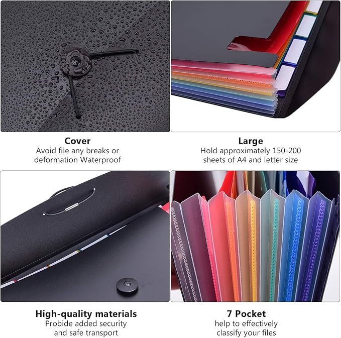 7-Pocket Expanding File 3pcs, Plastic Expandable File Folder - Black&Blue&Red