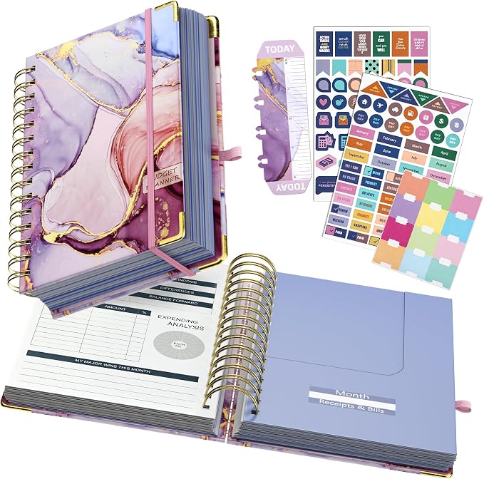 Ospelelf Budget Planner - Budget Book with Bill Organizer and Expense Tracker, 12 Month undated Budget Planner/Account Book to Take Control of Your Money, Start Anytime(Pink Marble)