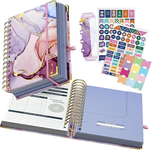 Ospelelf Budget Planner - Budget Book with Bill Organizer and Expense Tracker, 12 Month undated Budget Planner/Account Book to Take Control of Your Money, Start Anytime(Pink Marble)