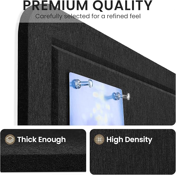 Large Bulletin Board, 35 X 17 Inches Felt Cork Board with 40 Pushpins, Foldable Felt Notice Pin Board Photo Display Board with Self-Adhesive Tape for Office Home School (Black, 35x17 inch)