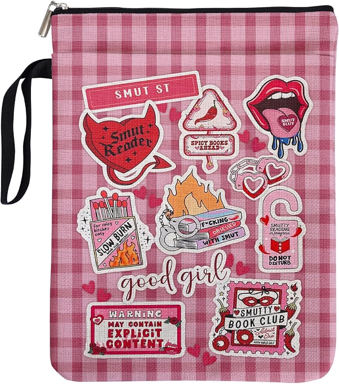Red and White Checkered Collage Style Book Covers for Book Lovers with Handle Pocket, Book Club Gifts for Chritsmas, Reading Accessories for Friends Reader Bookworm Bookish