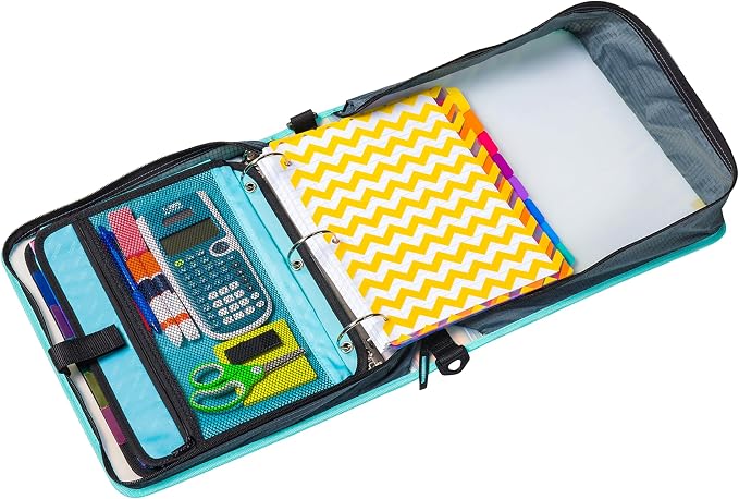 Case-it Iridescent Go Tab Zipper, 2" O-Ring with Removeable 5-Color tabbes, Expanding File Folder and Shoulder Strap and Handle, PS-440-VC-C, Pack of 6