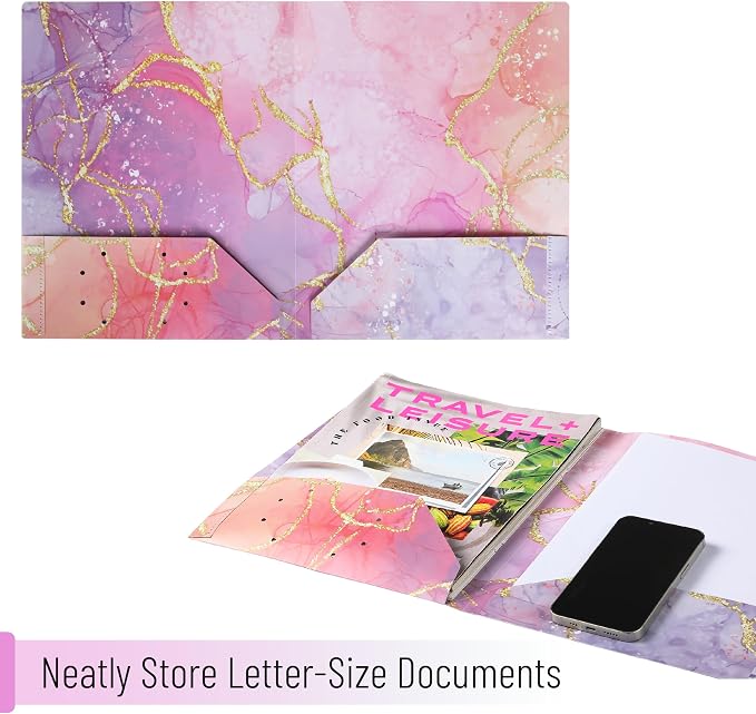 Mr. Pen- Plastic Folders with Pockets, 12 pcs, Marble Design, Aesthetic File Folder with Business Card Slot, 2-Pocket Folder, Back to School, Office, Filing Supplies