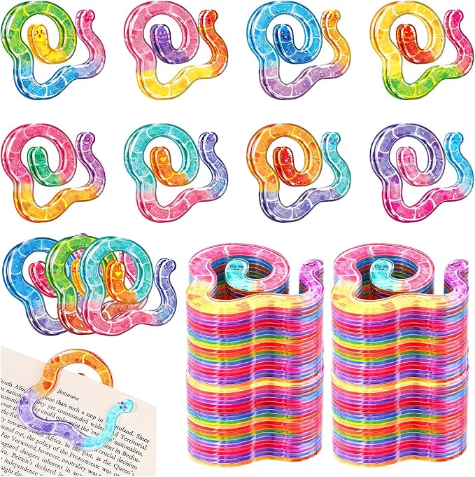 Resurhang 40 Pcs Worm Acrylic Bookmark 10 Design Cute Paperclip Glitter Gummy Worm Funny Bookmark Gift Idea for Reading Book Lover Teacher Student School Classroom Office Library Read Supply (Classic)