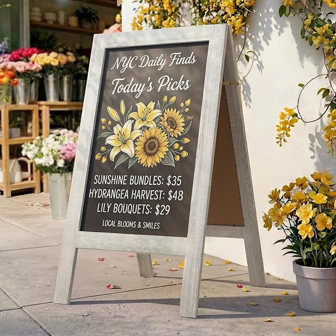 TEAKMAMA Chalkboard Signs 40x20 Standing A Frame Chalk Board Easel Sign Sandwich Board Signs Outdoor, Double Sided Blackboard for Business, Cafe, Weddings, White