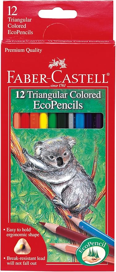 Faber-Castell Triangular Colored EcoPencils 12 Count | Pre-Sharpened Colored Pencils for Kids | Smooth Color, Easy Blending & Ergonomic Grip | Kids Art Set, School Supplies (Ages 5+)
