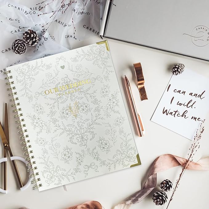 Bride Squad Wedding Planner Book and Organizer | Bridal Wedding Planner Book with Countdown Calendar & Checklists | A Thoughtful Engagement Gifts for Couples, Green & White Floral
