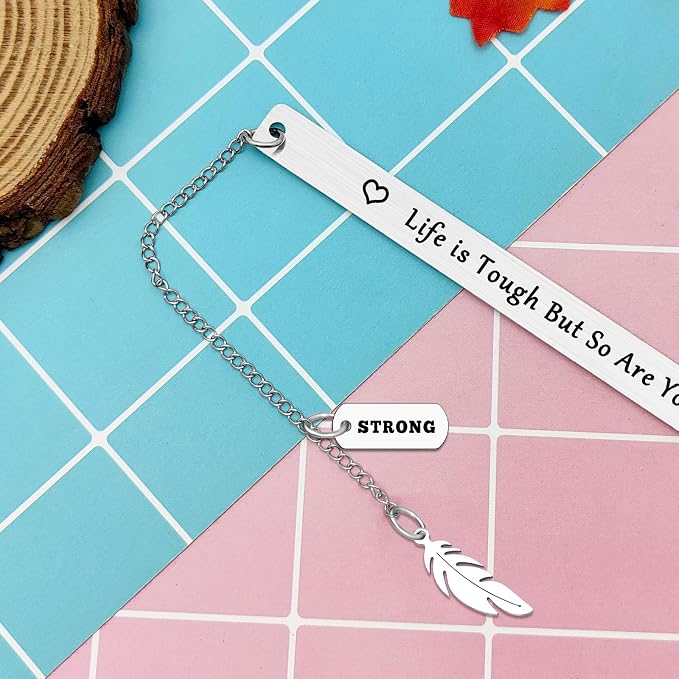 Cancer Survivor Bookmark Gift Cancer Awareness Bookmark Life is Tough But So are You Strong Awareness Inspirational Gift Recovery Jewelry for Her Him