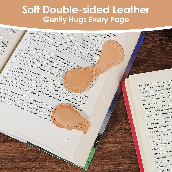 Magnetic Leather Bookmarks Book Marks for Reading Women Men Book Lovers Readers (Beige)