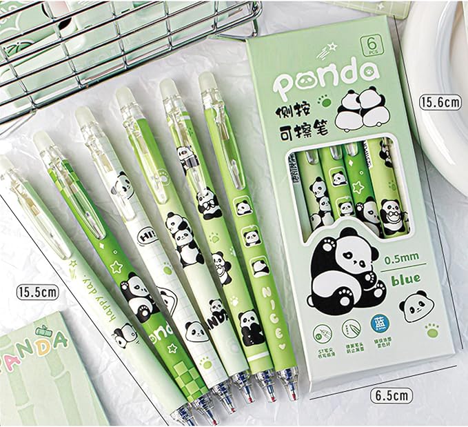 MOZXIRZ 6 Pcs Cute Erasable Retractable Pens Erasable Gel Ink Pens Cartoon Panda Pen 0.5mm Blue Ink Pen Cartoon Writing Pen Office School Supplies Women Girls Boys(Blue Ink-Panda)