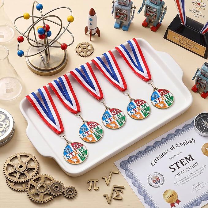 Cunno 20 Pcs Stem Medals Bulk 2'' Science Education Academic Award Medals with Neck Ribbon Trophy Prizes Winner Gift for School Classroom Students Teaching Competitions Supplies