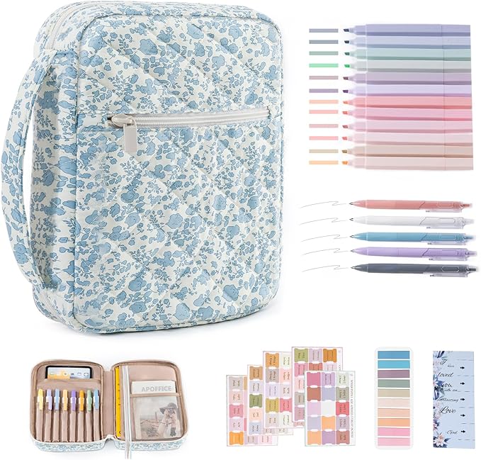 Quilted Bible Cover Case for Women, Large Bible's Bag with Pockets & Handle, Bible Carrying Case Organizer for Bible Study Supplies, Christian Gifts, Fits Large & Small Bibles
