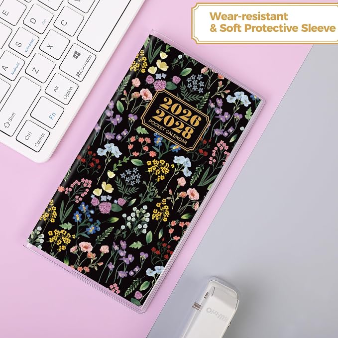 SKYDUE Pocket Calendar 2026-2028, Pocket Monthly Planner Jul 2026 - Dec 2028 for Purse, 6.7" X 3.8" 30-Month Small Planner, Academic Year Calendar, Compact Design with Plastic Sleeve