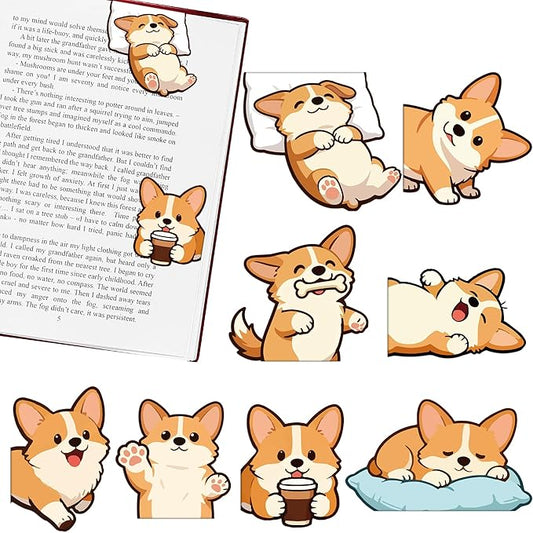 Corgi Magnetic Bookmarks Gifts - 8 Pcs Cute Dog Bookmark for Women Kids Pet Animals Lovers Students Funny Page Clips School Office Reading Accessories Bookworms Gift for Birthday Christmas